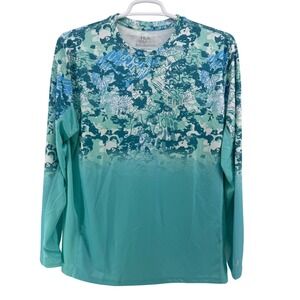 Huk Mens Icon X Tide Change Fade LS Fishing Shirt Blue Green Camo H1200388 L NWT